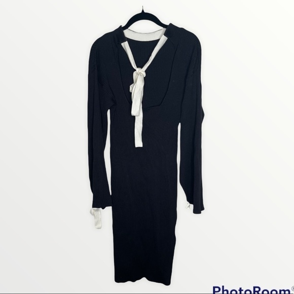 NEW & OTHER STORIES Square Back Tie Black Ribbed Midi Sweater Dress,  Size Small - Picture 1 of 6